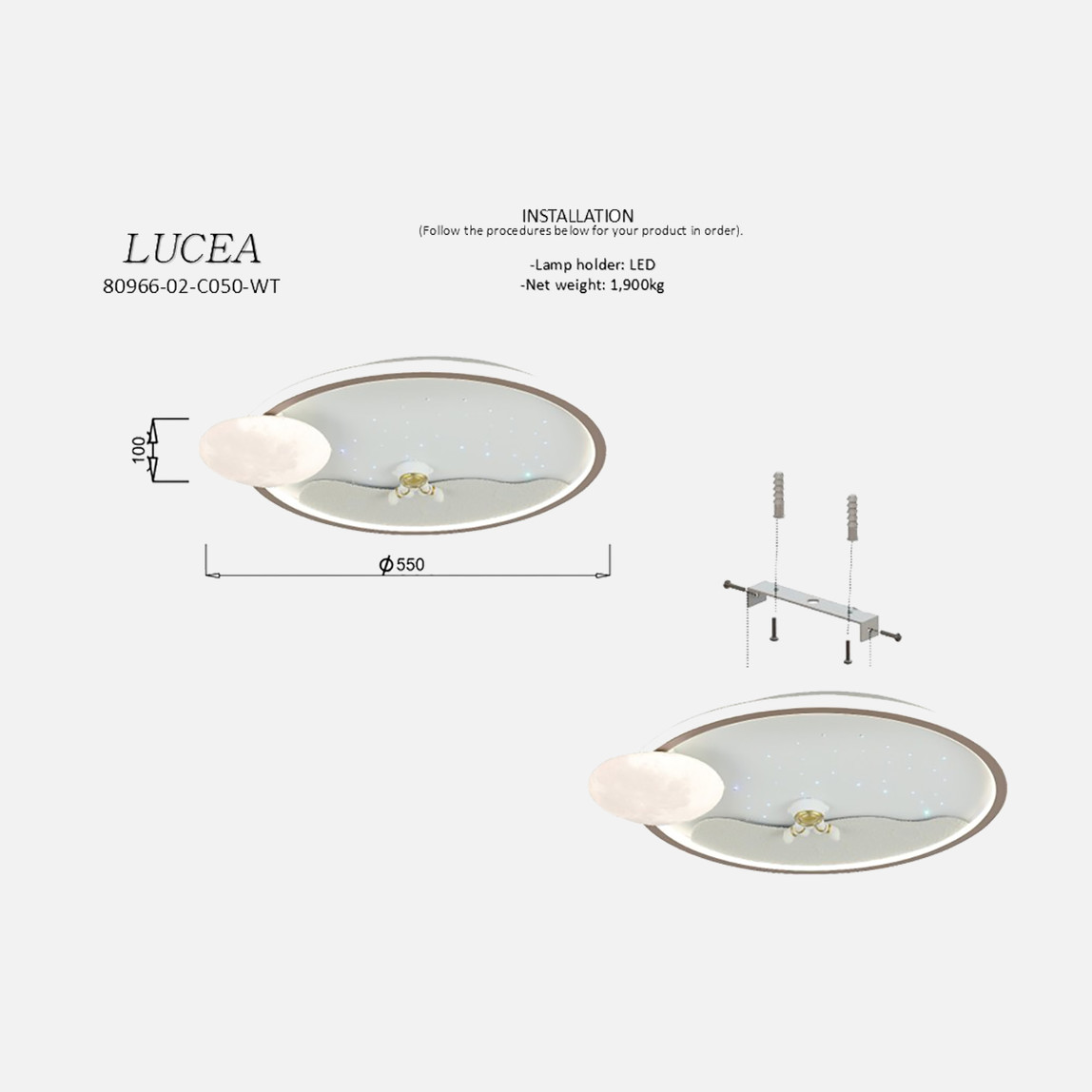    Lucea Benci 02 Ledli Beyaz RGB Plafonter 87W 