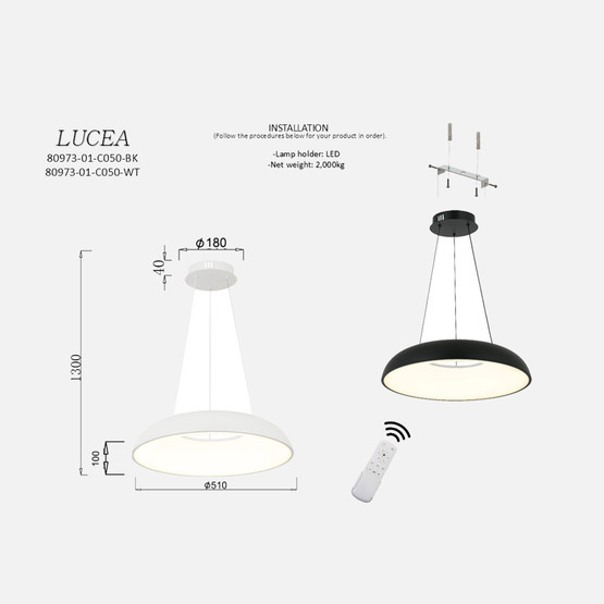 Lucea Ange Ledli Siyah Avize 34W 3000-6000K