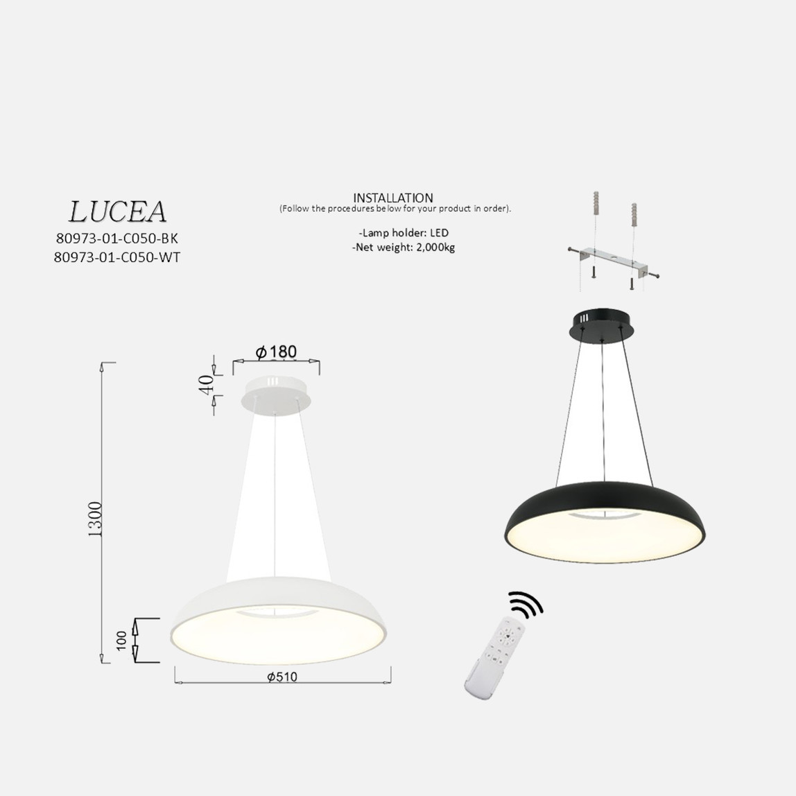    Lucea Ange Ledli Beyaz Avize 34W 3000-6000K 