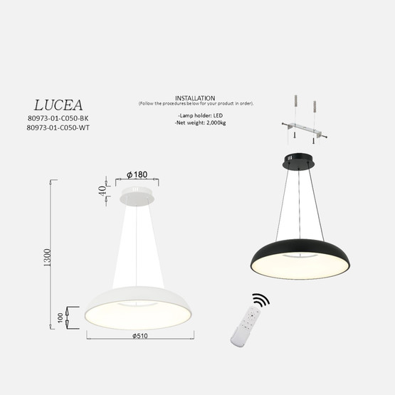 Lucea Ange Ledli Beyaz Avize 34W 3000-6000K