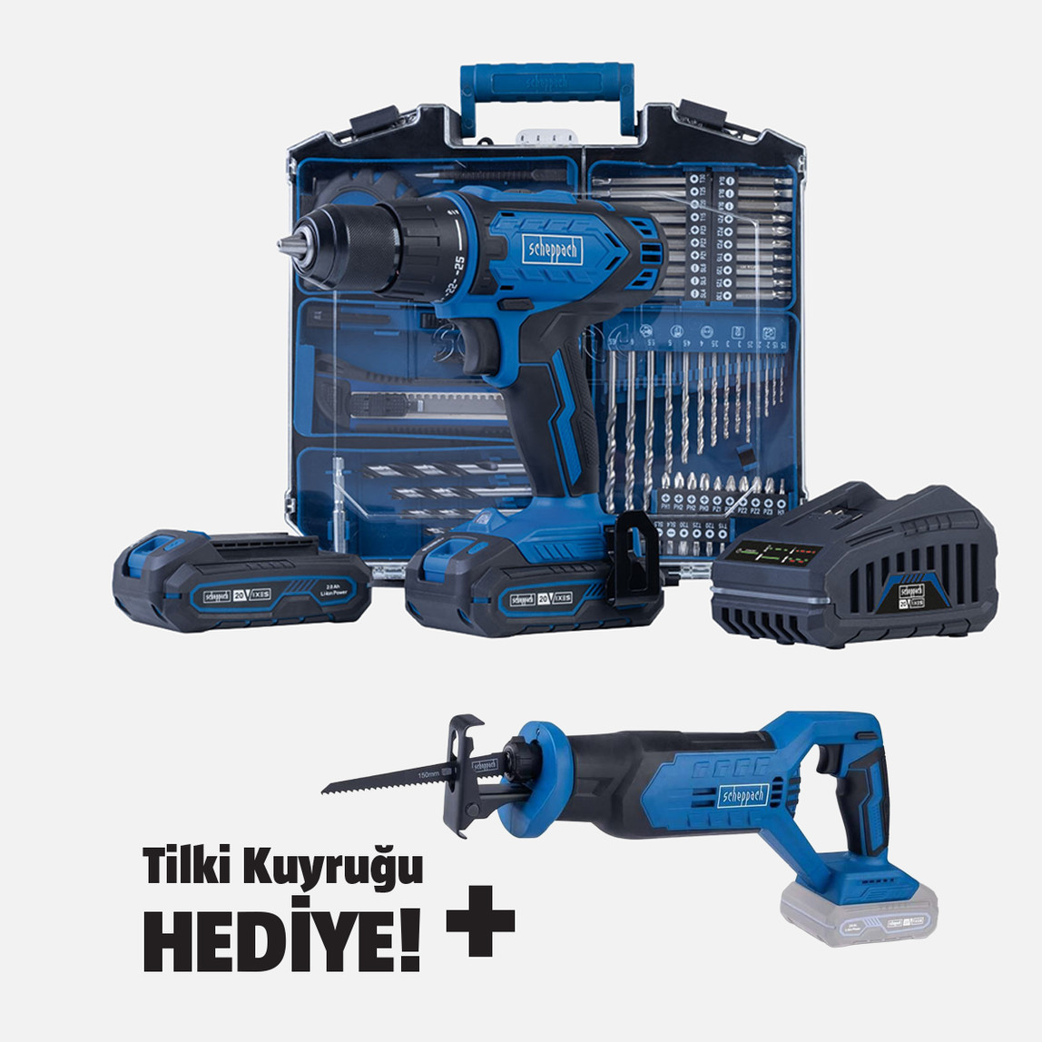    Scheppach C-DTB74/1-X 20V 2x2AH Akülü Vidalama (74 Parça Aksesuar Seti Dahildir) 