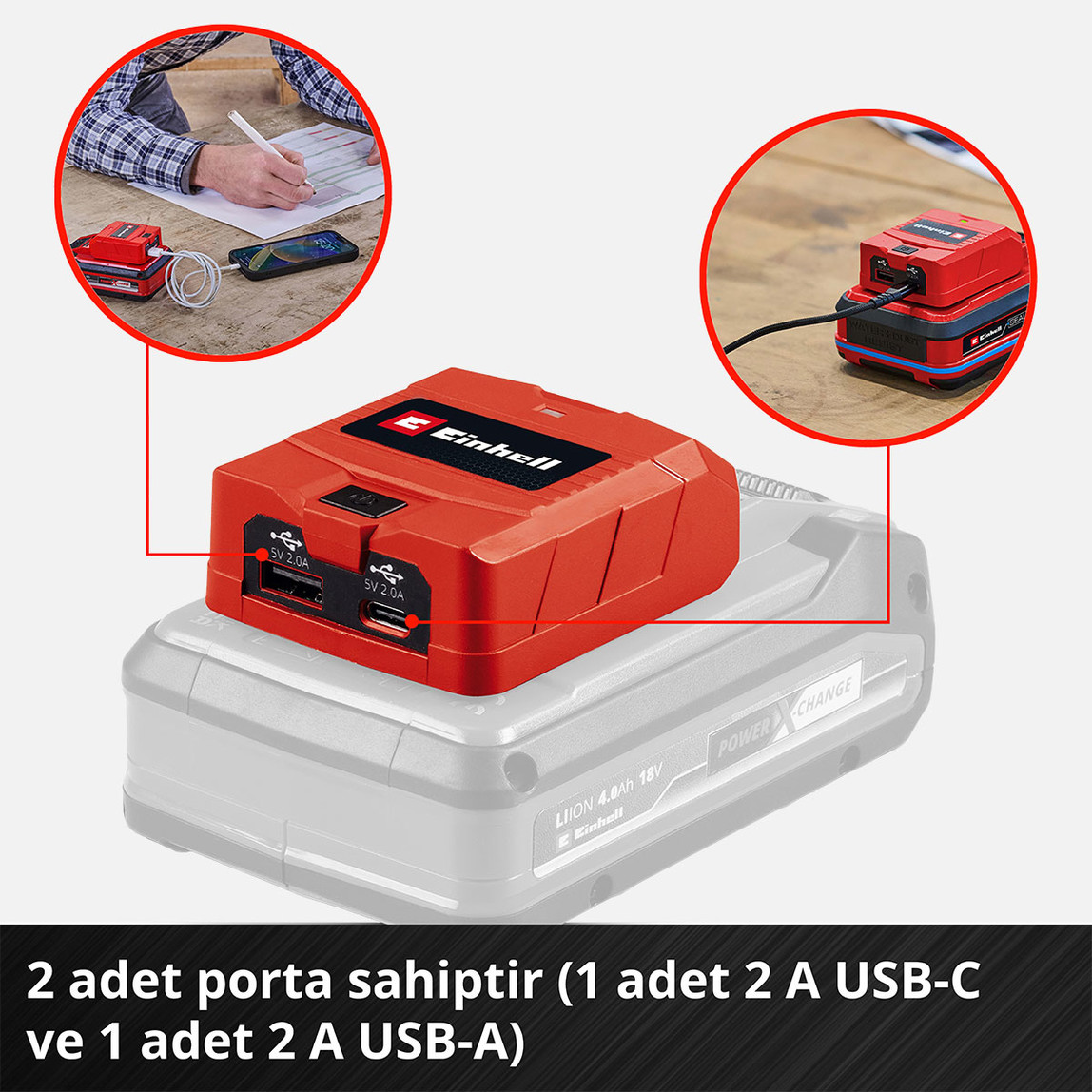    Einhell TC-CP 18 Li USB A/C-Solo Akülü Mobil USB Şarj Cihazı (Akü ve şarj cihazı dahil değildir) 
