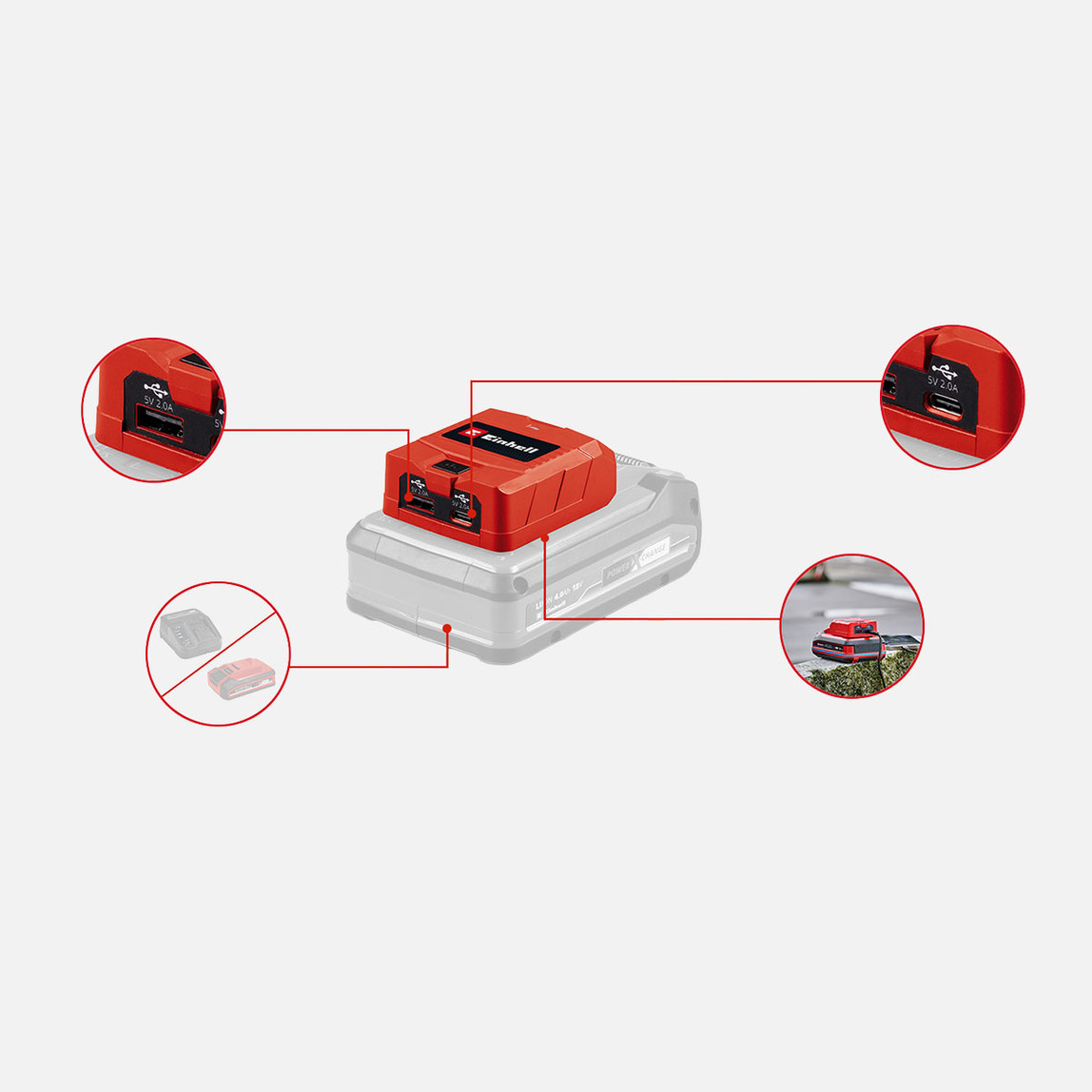    Einhell TC-CP 18 Li USB A/C-Solo Akülü Mobil USB Şarj Cihazı (Akü ve şarj cihazı dahil değildir) 