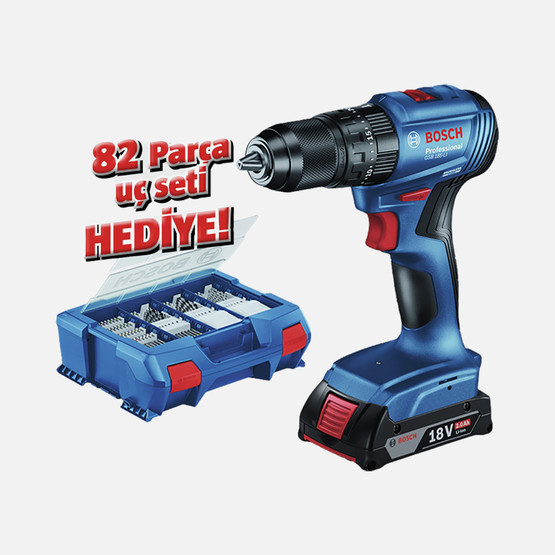 Bosch GSB 185-LI Akülü Darbeli Delme Vidalama(1x18V 2.0 Ah.Akü ve 82 Parça Uç Seti Hediye)
