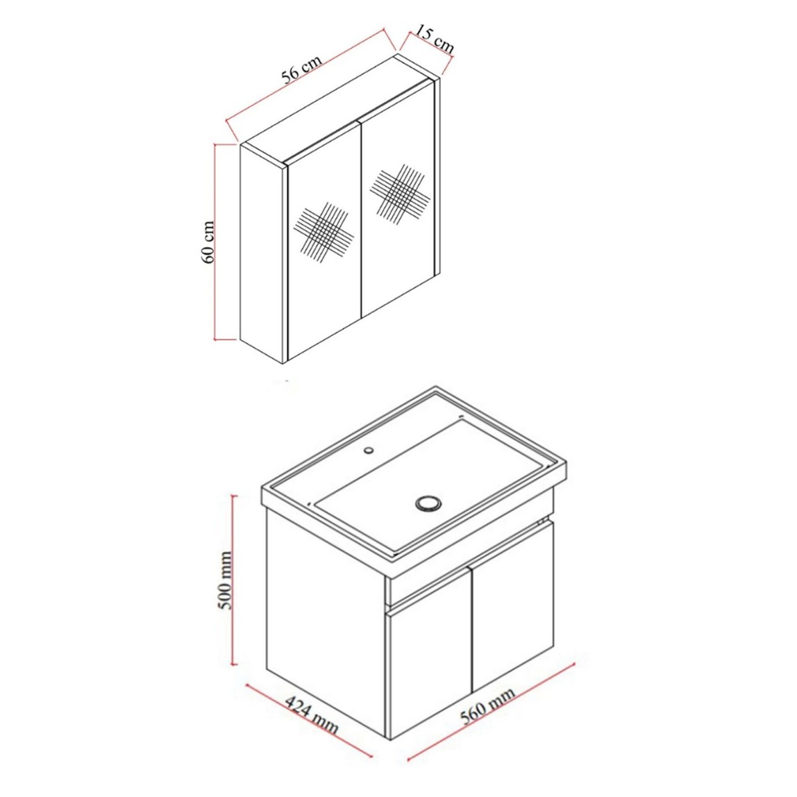    Pearl Aynalı 60 cm Banyo Dolabı 
