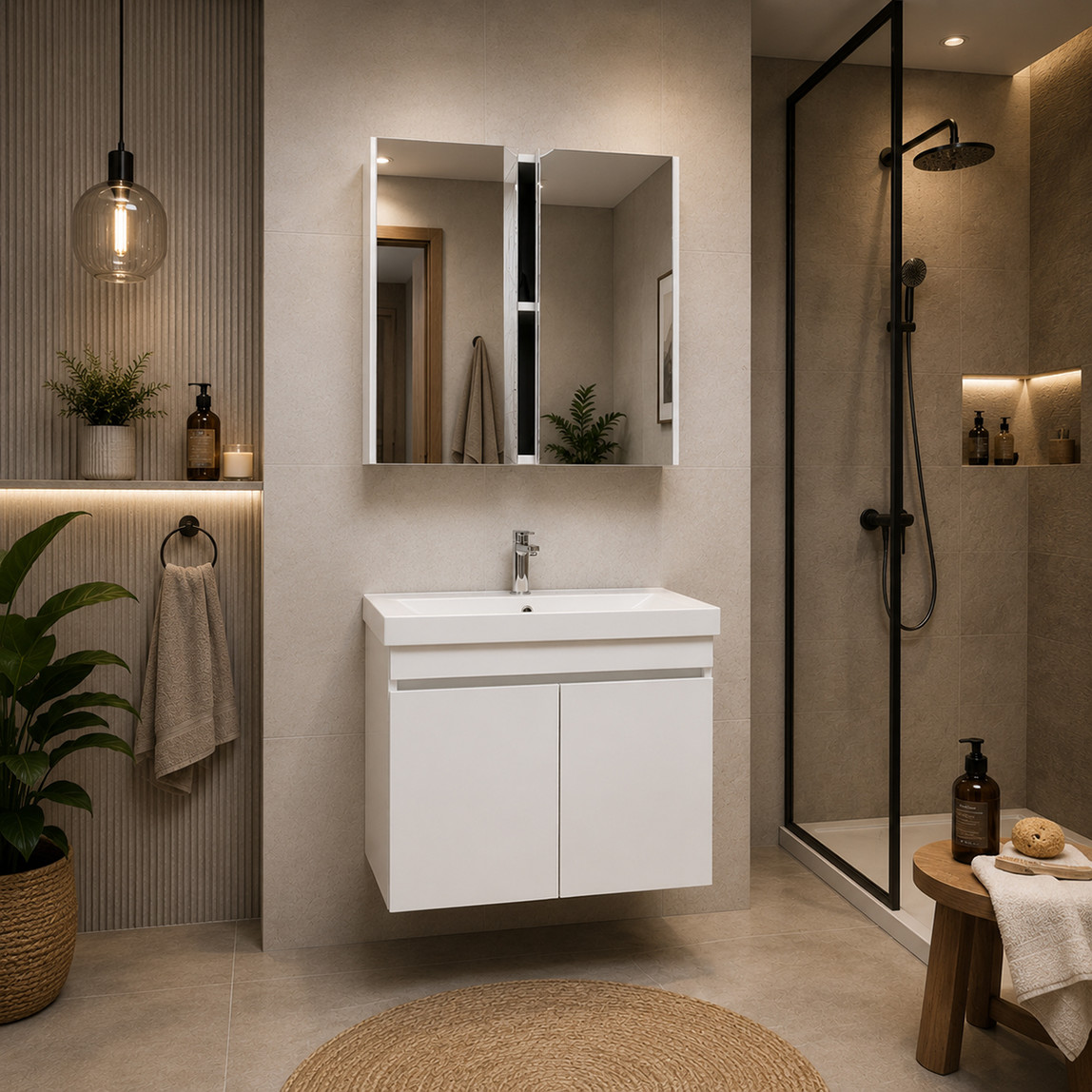    Pearl Aynalı 60 cm Banyo Dolabı 