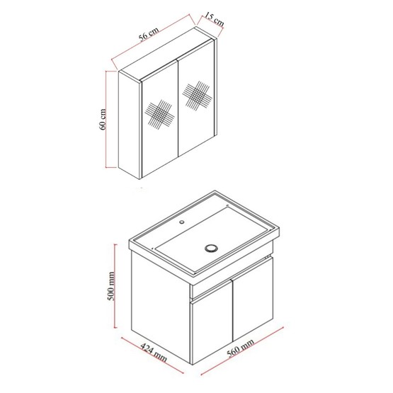 Pearl Aynalı 60 cm Banyo Dolabı