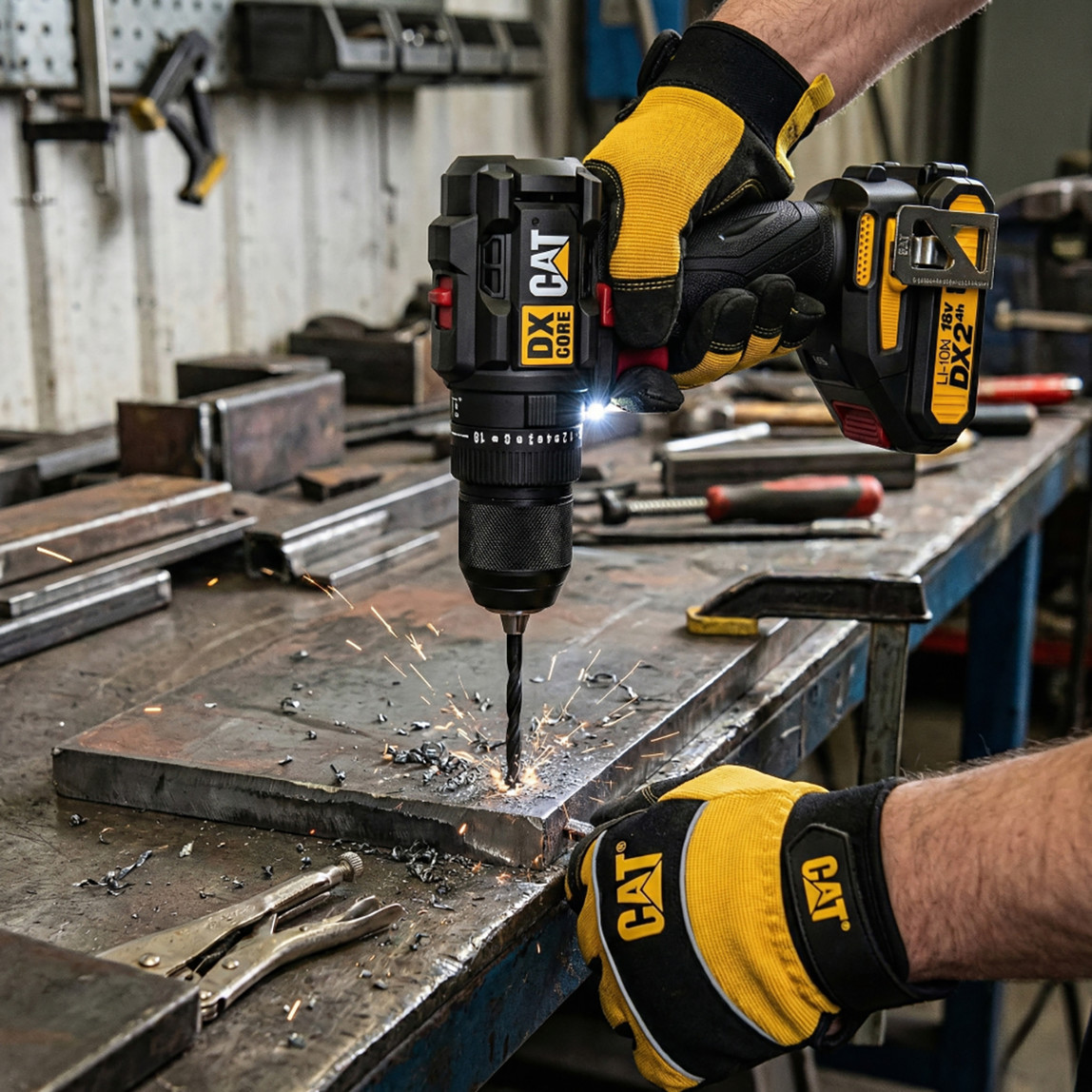    Cat DX1010.1 18Volt 2.0Ah Li-ion Çift Akülü Kömürsüz Profesyonel Şarjlı Darbeli Matkap + 20 Parça Delme Vidalama Uç Seti 