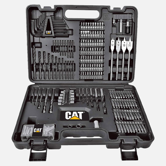 Cat DXK201 18Volt/2.0Ah Li-ion Çift Akülü Kömürsüz Profesyonel Şarjlı Darbeli Matkap + DX7030 Kömürsüz Darbeli Tornavida + DA01903 201 Parça Uç Seti Kombo Set