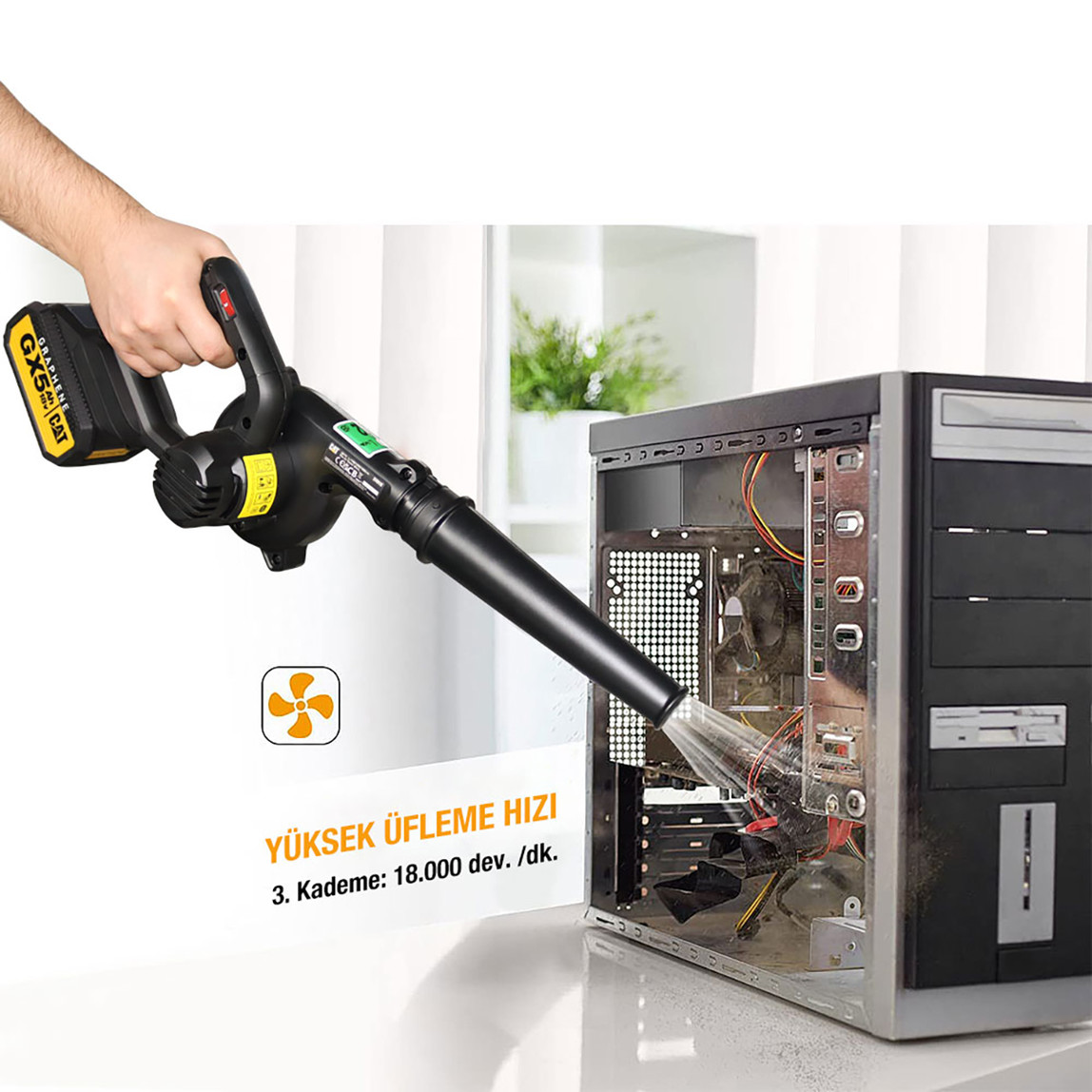    Cat DX91B 18Volt Profesyonel Devir Ayarlı Üfleyici + 5 Parça Aksesuar (Akü Dahil Değildir) 