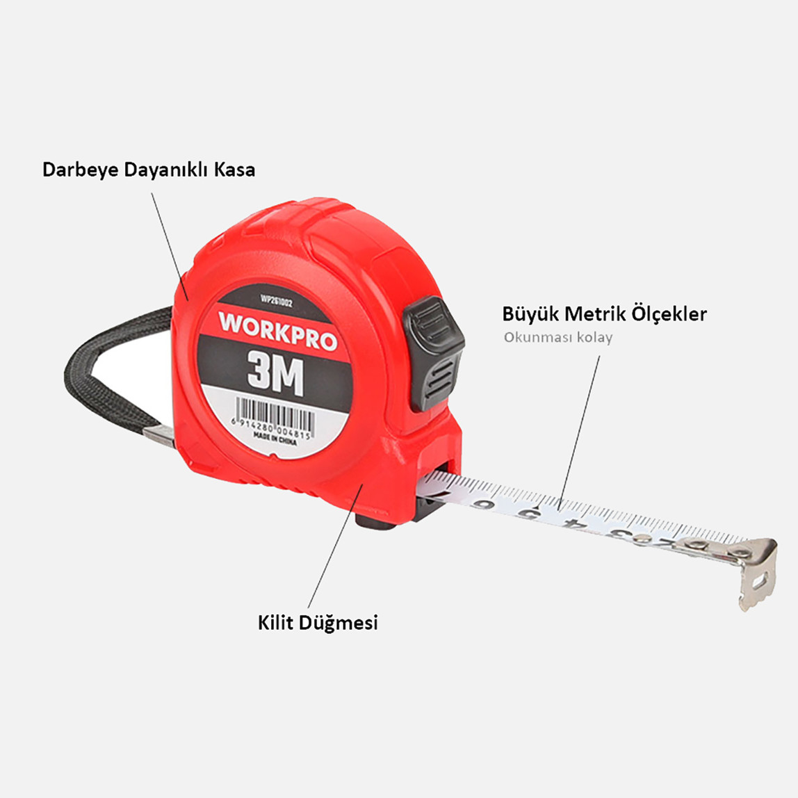    WORKPRO WP261002 3Mx16mm Beyaz Çelik Şerit Metre  