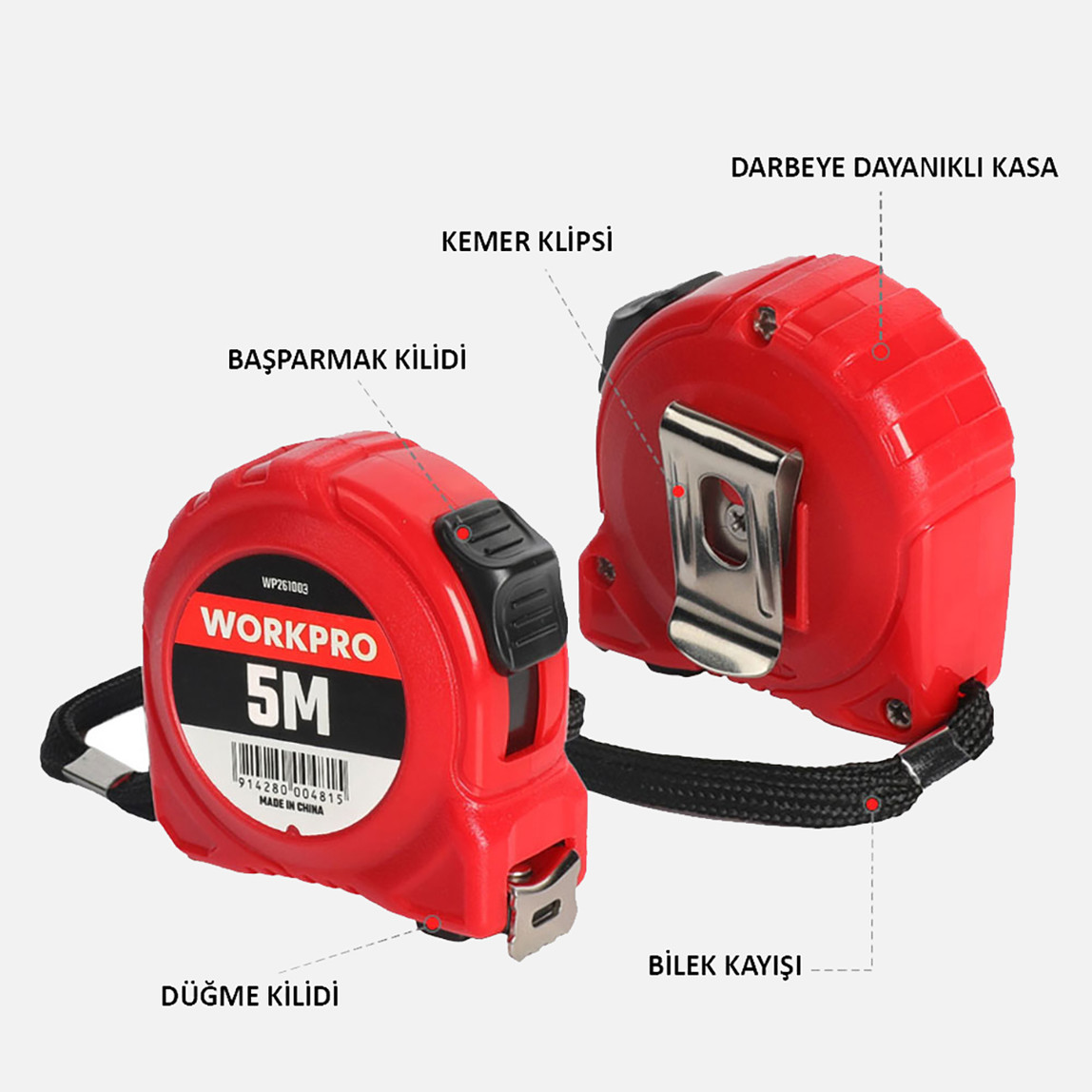    WORKPRO WP261003 5Mx19mm Beyaz Çelik Şerit Metre  