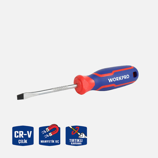 WORKPRO WP221016 5.5x100mm CR-V Manyetik Profesyonel Düz Tornavida 