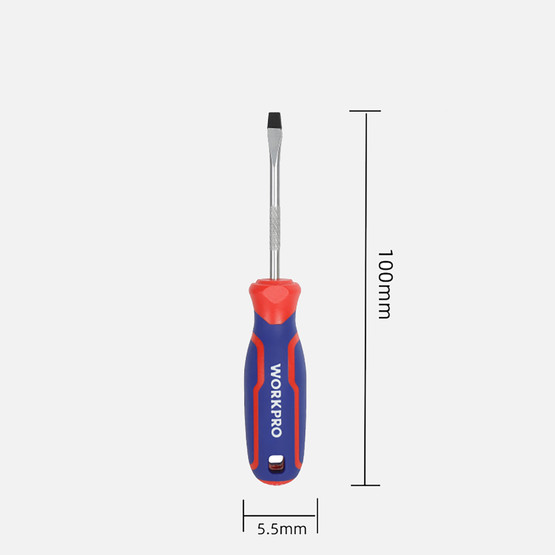 WORKPRO WP221016 5.5x100mm CR-V Manyetik Profesyonel Düz Tornavida 