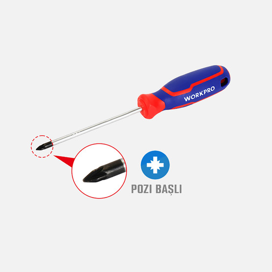 WORKPRO WP221035 PZ0x75mm CR-V Manyetik Profesyonel Yıldız Tornavida 