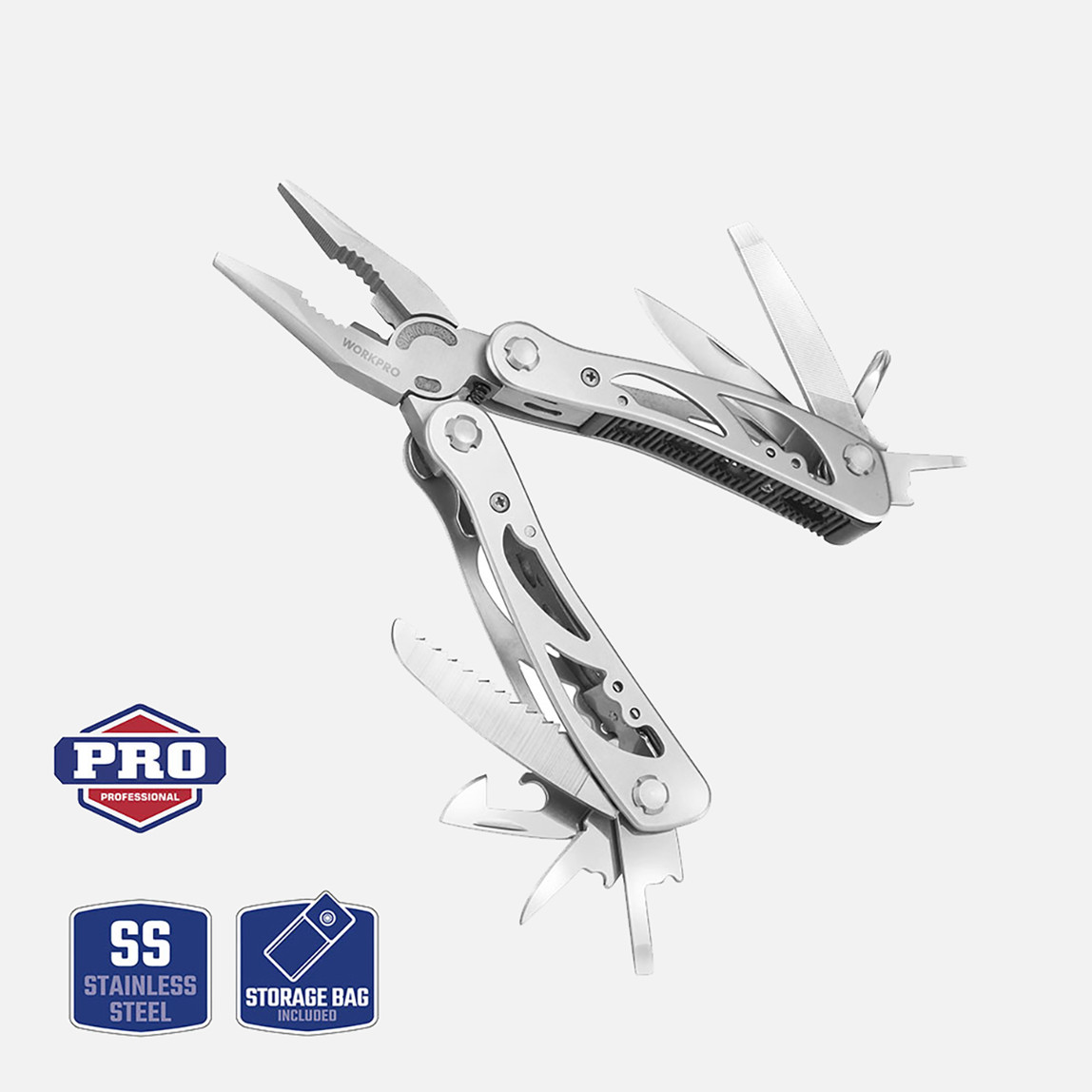   WORKPRO WP382001 12 IN 1 Çok Fonksiyonlu Profesyonel Pense Seti + Taşıma Kılıfı 