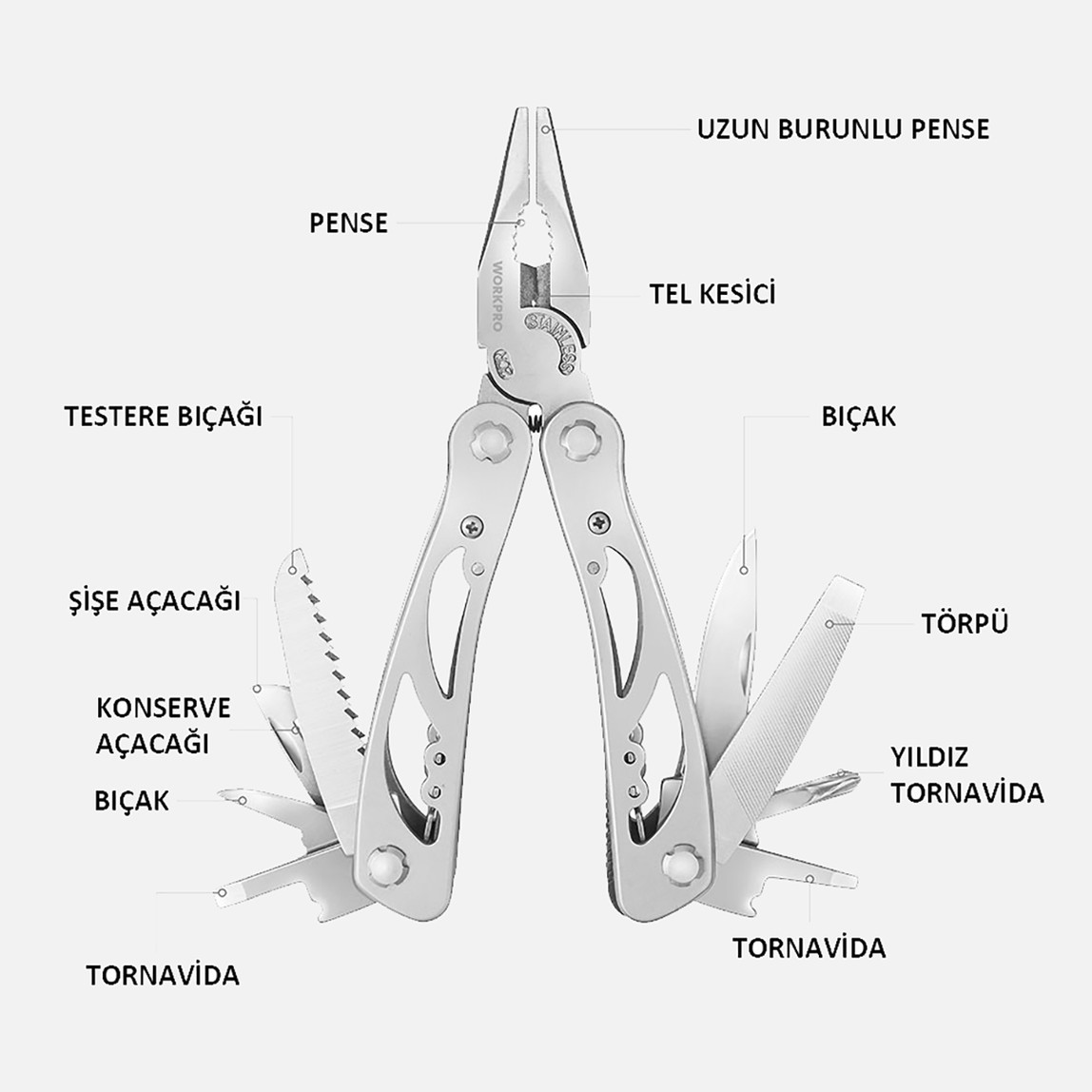    WORKPRO WP382001 12 IN 1 Çok Fonksiyonlu Profesyonel Pense Seti + Taşıma Kılıfı 
