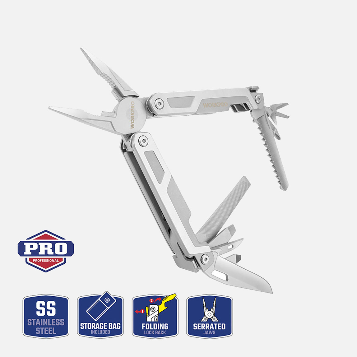    WORKPRO WP382002 15 IN 1 Çok Fonksiyonlu Profesyonel Pense Seti + Taşıma Kılıfı 