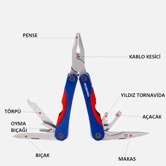 WORKPRO WP382017 12 IN 1 Çok Fonksiyonlu Profesyonel Mini Pense Seti + Taşıma Kılıfı