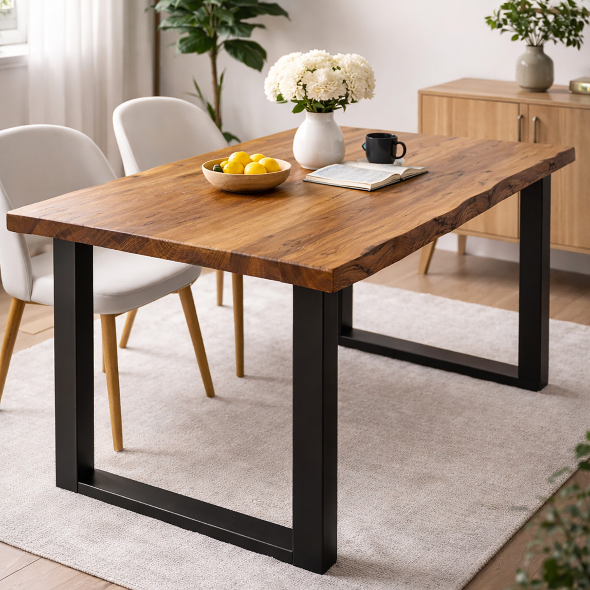    Doğal Kenarlı Kestane Eskitme Masa Tablası 140 cm 