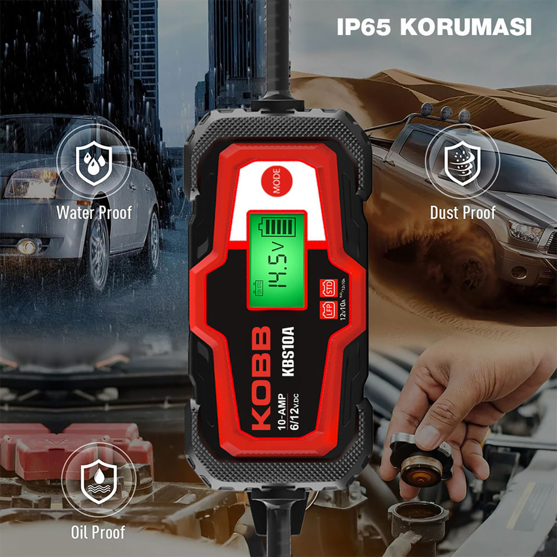    Kobb KBS10A 6/12V 200A Dijital Akü Şarj / Akü Bakım / Desülfatör ve Power Supply 