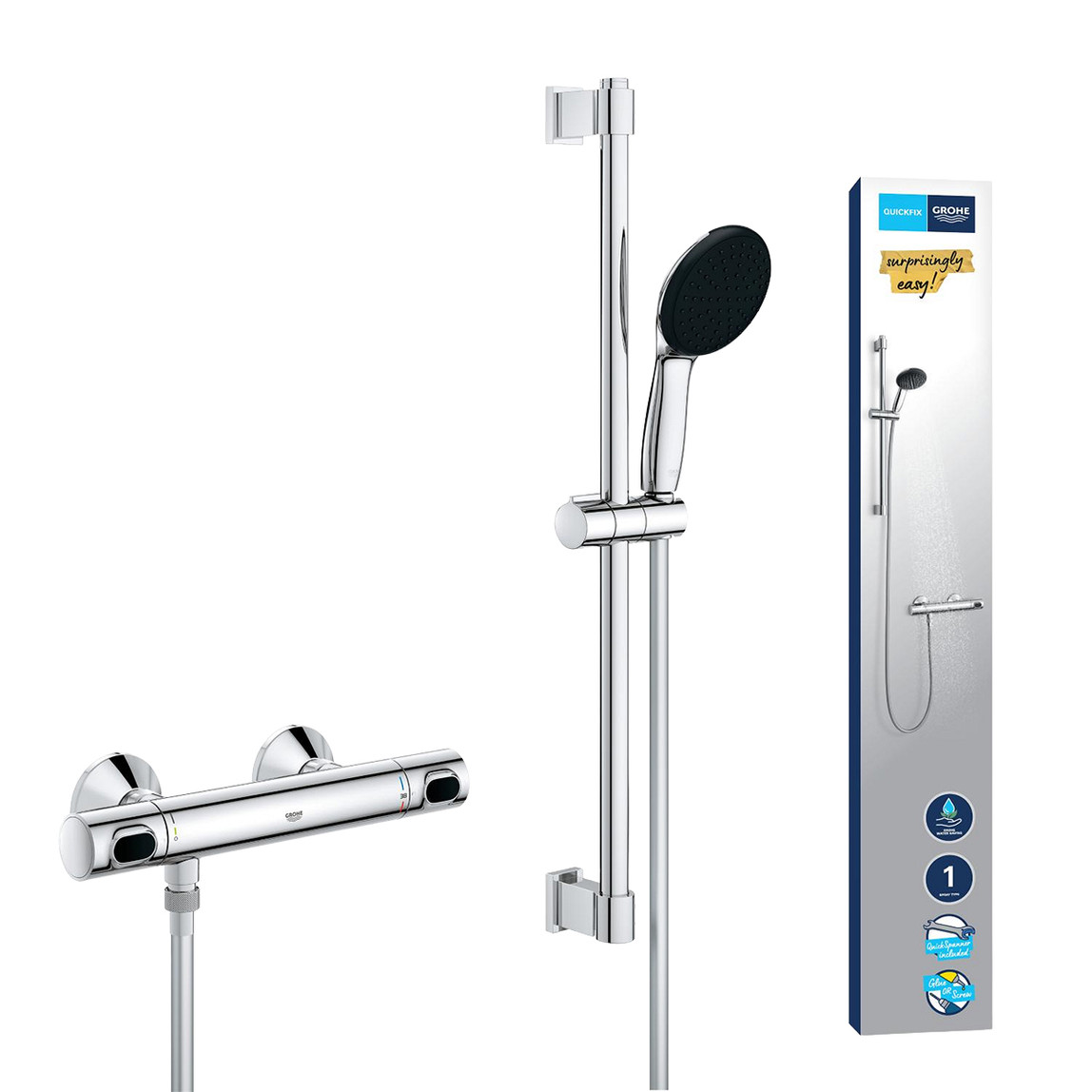    Grohe Precision Flow Termostatik Duş Bataryası ve Vitalio Start 110 Sürgülü Duş Seti 