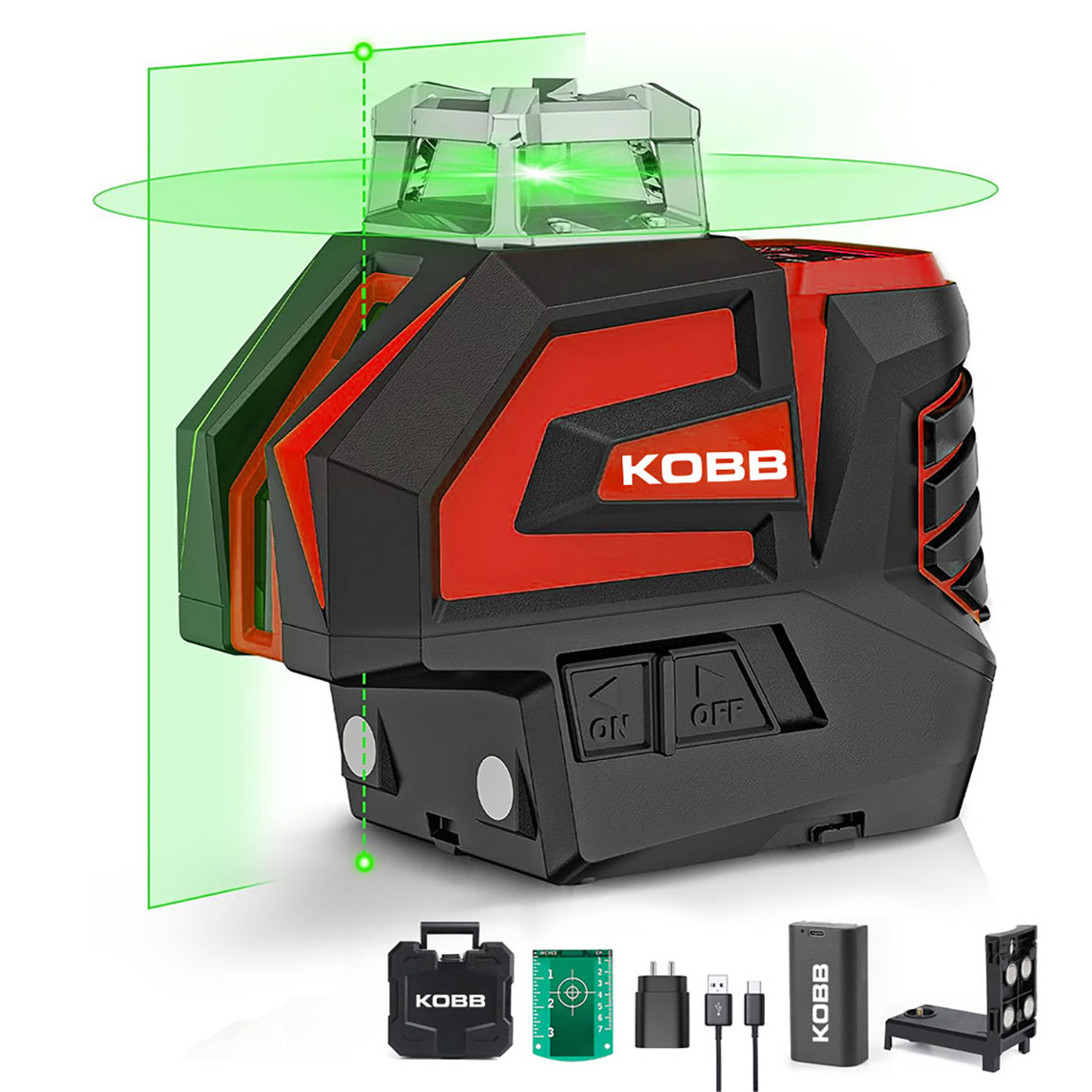    Kobb KBL32G Profesyonel Li-ion Yatay ve Dikey Otomatik Hizalamalı Yeşil Nokta Şakül ve Yeşil Çapraz Çizgi Lazer Distomat  