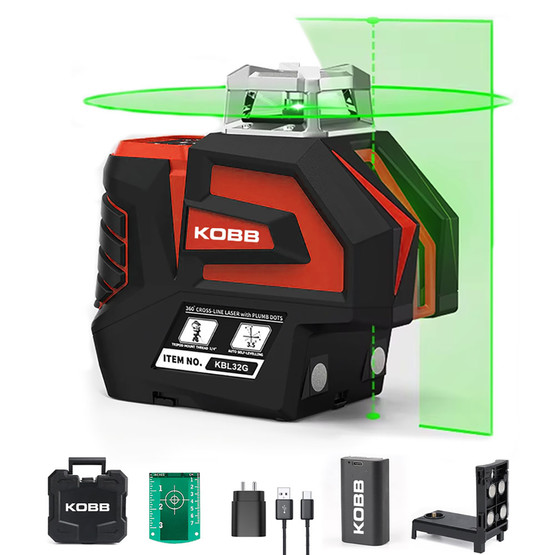 Kobb KBL32G Profesyonel Li-ion Yatay ve Dikey Otomatik Hizalamalı Yeşil Nokta Şakül ve Yeşil Çapraz Çizgi Lazer Distomat
