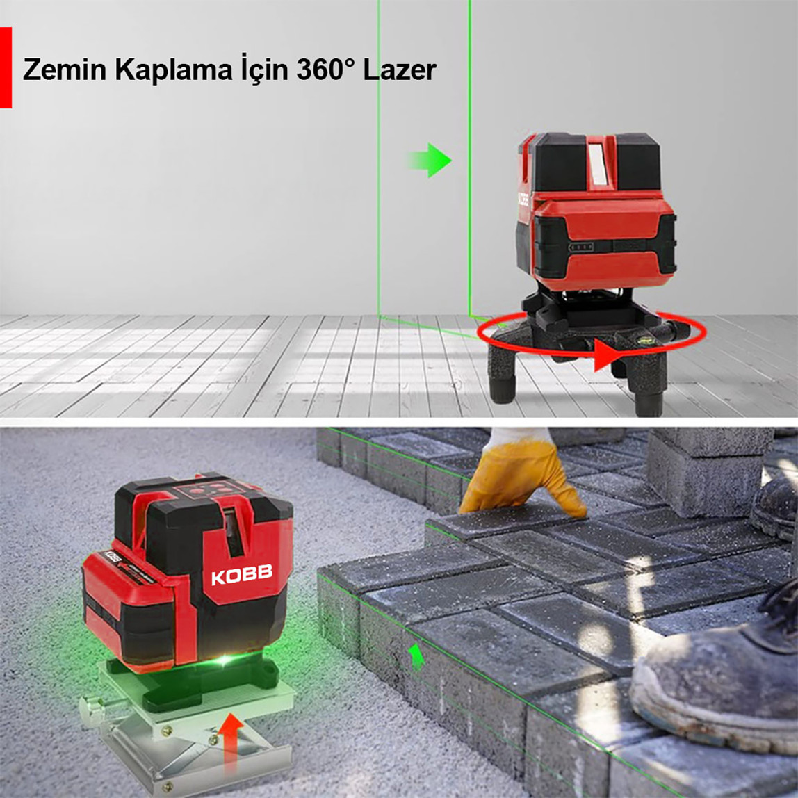    Kobb KBL41G 30 Metre Otomatik Hizalamalı Li-ion Çift Akülü Profesyonel Yeşil Çapraz Çizgi Lazer Distomat 