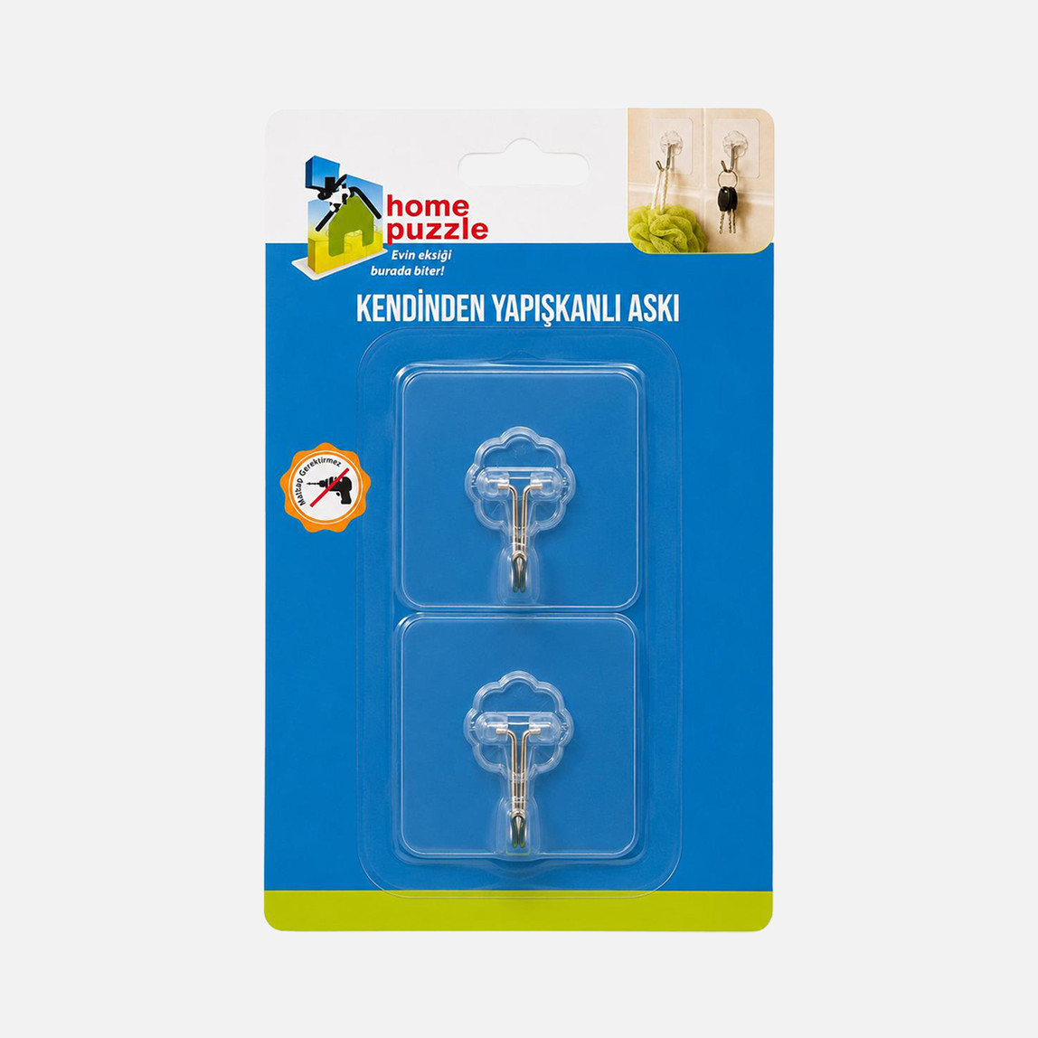    Home Puzzle Yapışkanlı Şeffaf Kanca Askı 2'li 