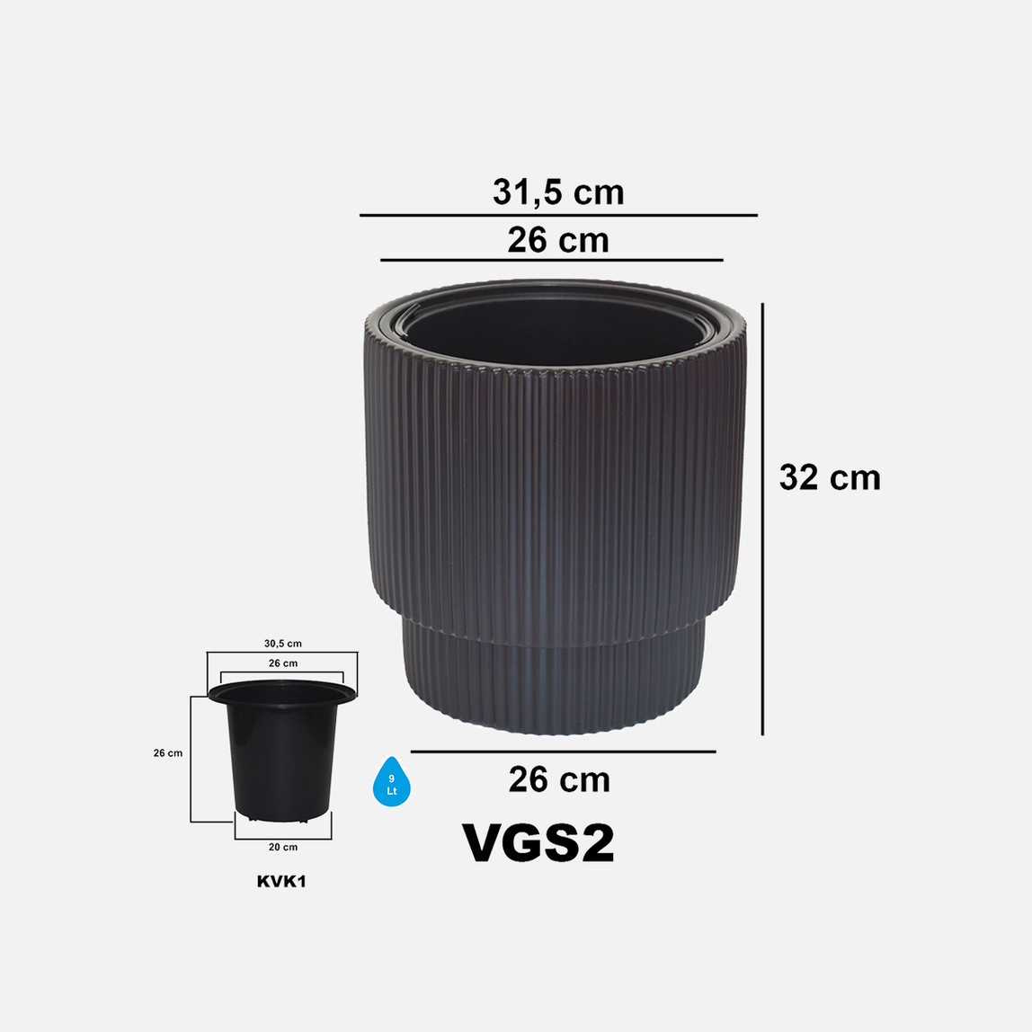    Vega Saksı 2 No Siyah 20 Lt  