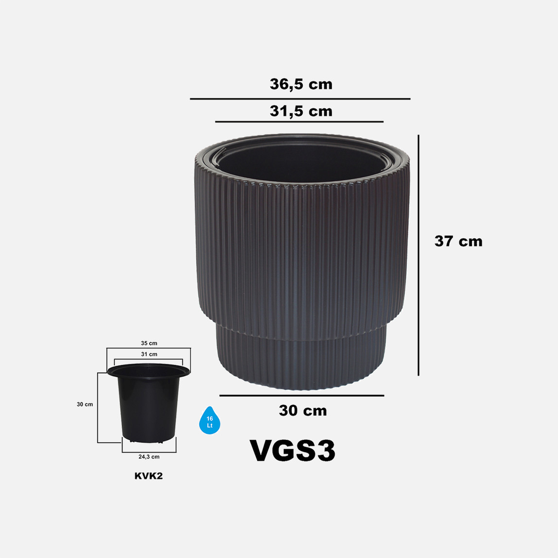    Vega Saksı 3 No Siyah 27 Lt  