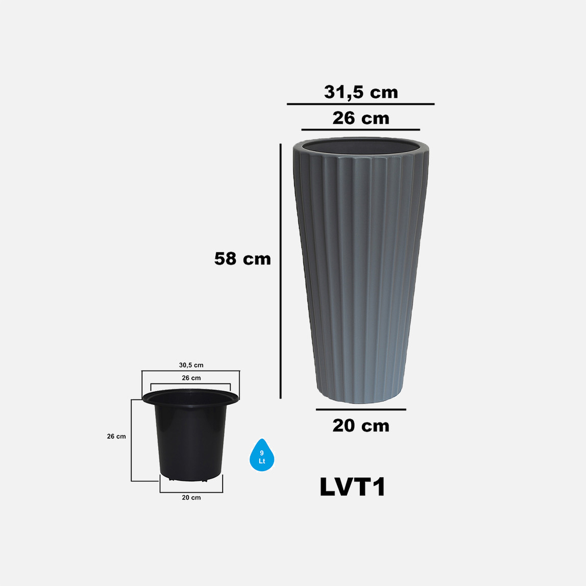    Lilyum Vazo Saksı 1 No Siyah   