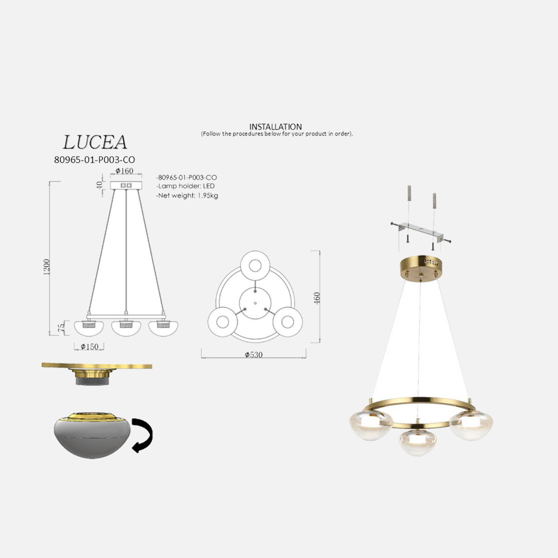    Lucea Larow 3'Lü Ledli Avize 18W 3000K 