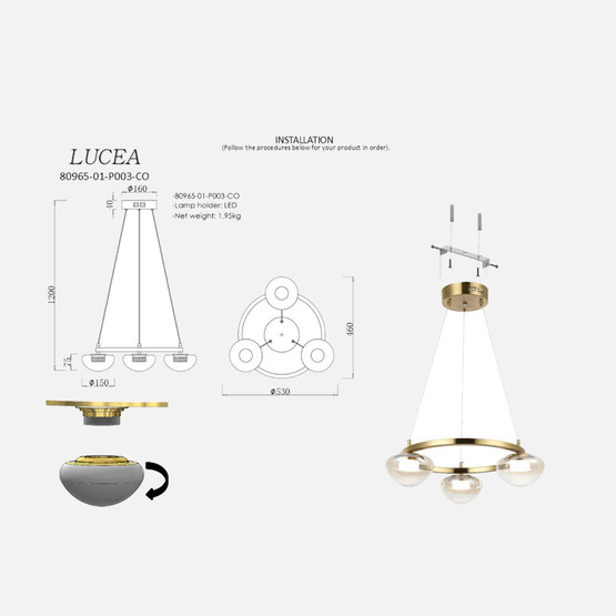 Lucea Larow 3'Lü Ledli Avize 18W 3000K