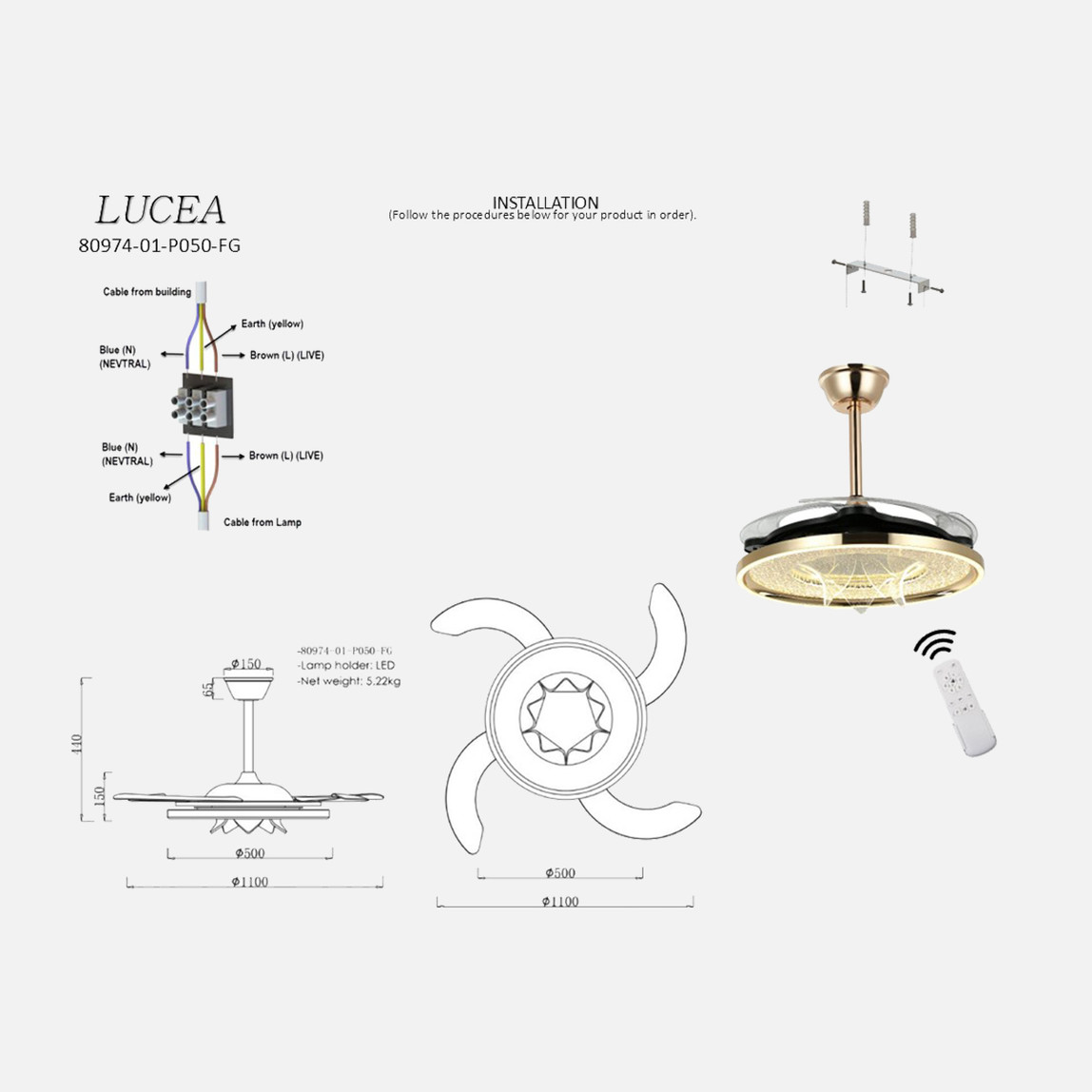   Lucea Bosa Ledli Fanlı Avize 71W 3000-6000K 
