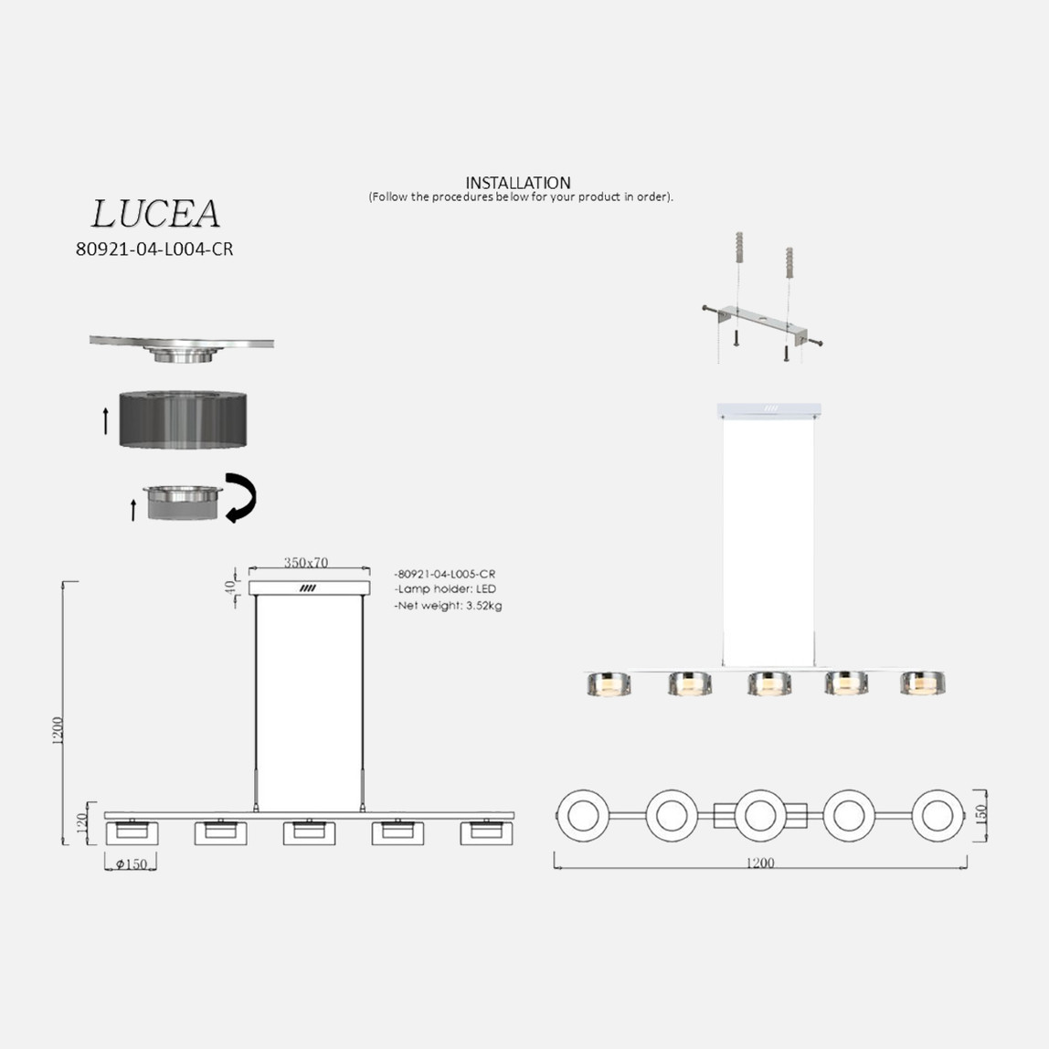    Lucea Primo 5'Li Ledli Masa Üstü Avize 40W 3000K 