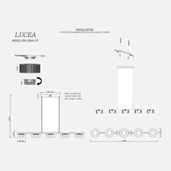 Lucea Primo 5'Li Ledli Masa Üstü Avize 40W 3000K