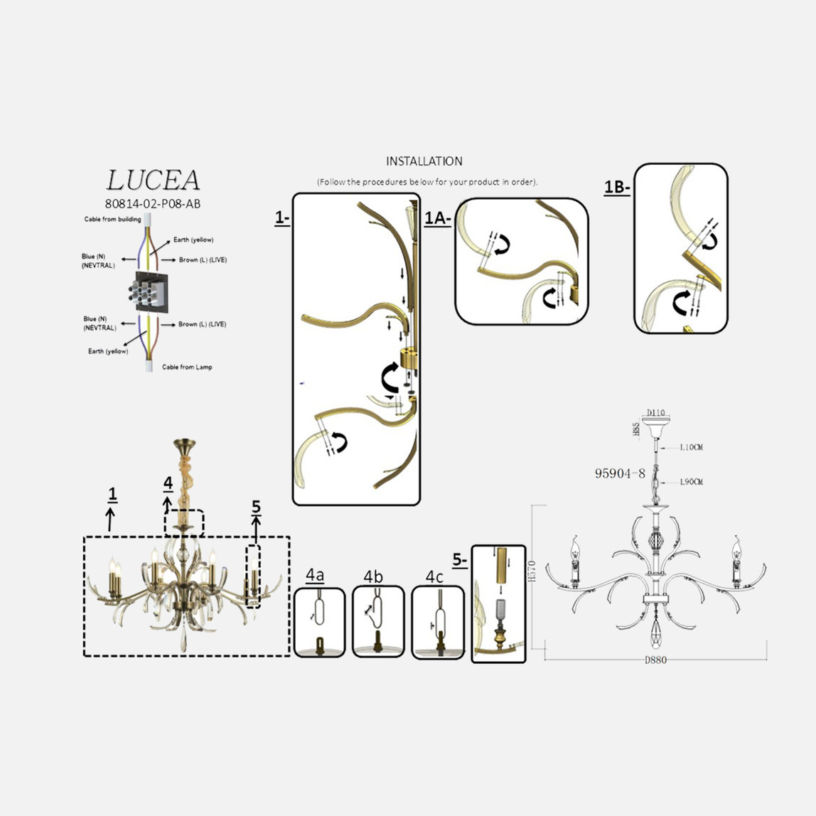    Lucea Bucci 8'Li Antik Lak Avize 8xE14 