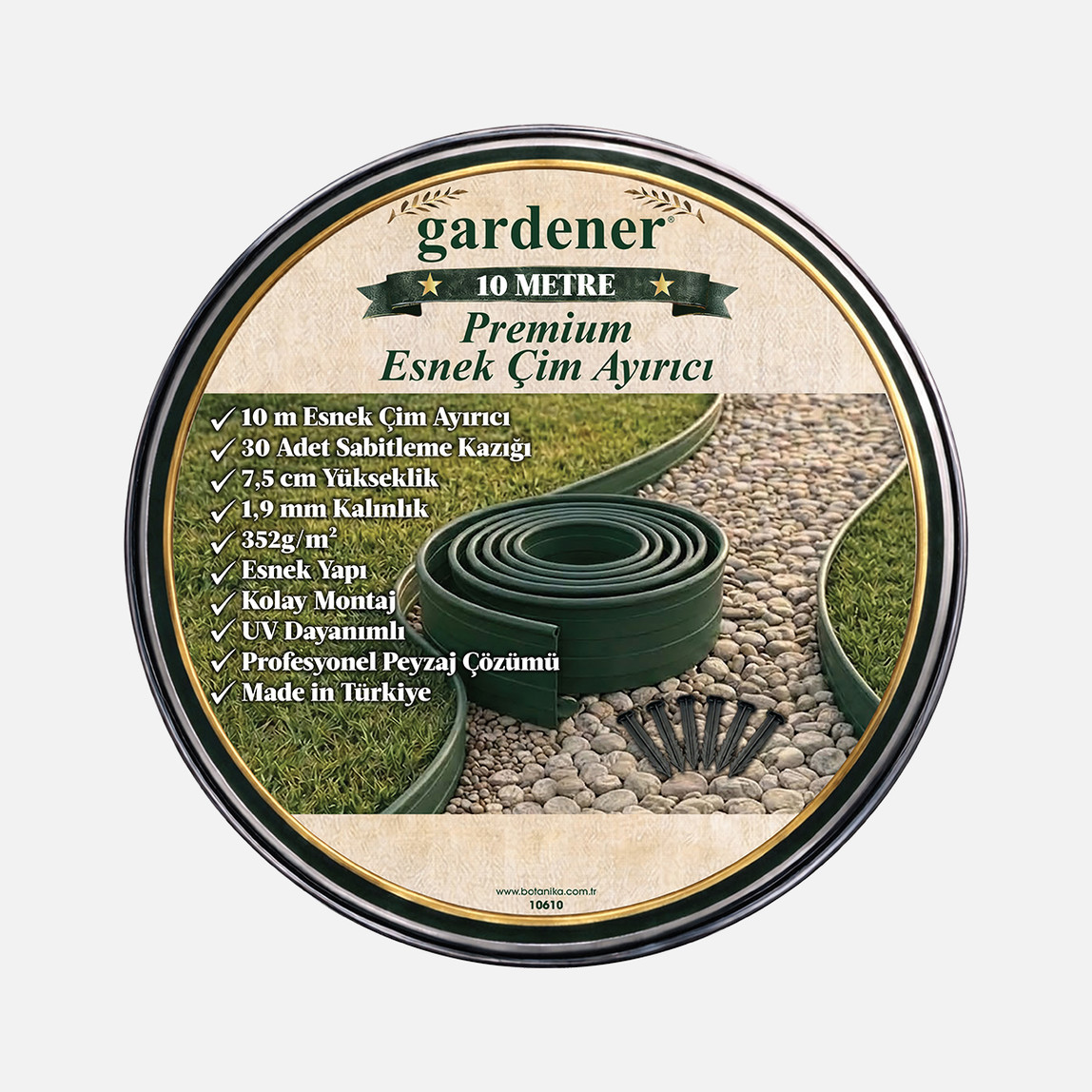    Gardener Kazıklı Çim Ayırıcı 7,5cm x 10 Metre Yeşil  
 