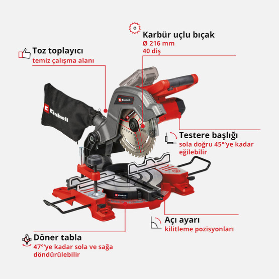 Einhell TE-MS 18/8 Li-Solo Akülü Gönye Testere (Akü ve Şarj Cihazı Dahil Değildir.)