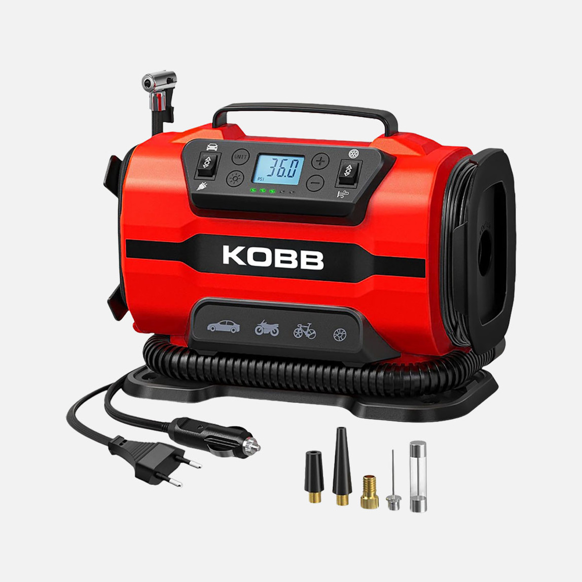    Kobb KB301 12Volt 220Volt 150 PSI Ayarlanabilir Dijital Basınç Göstergeli Lastik ve Yatak Şişirme Pompası 