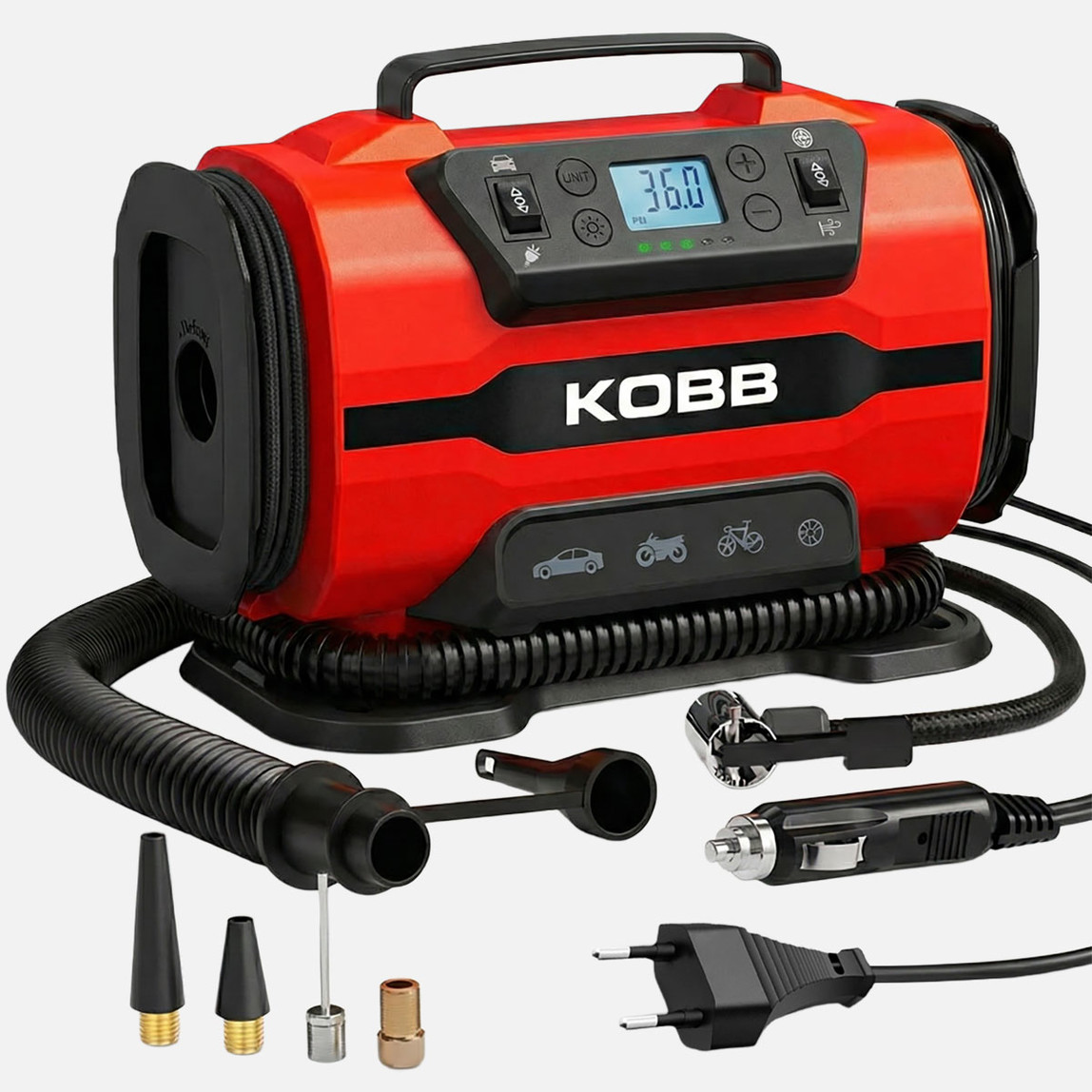    Kobb KB301 12Volt 220Volt 150 PSI Ayarlanabilir Dijital Basınç Göstergeli Lastik ve Yatak Şişirme Pompası 