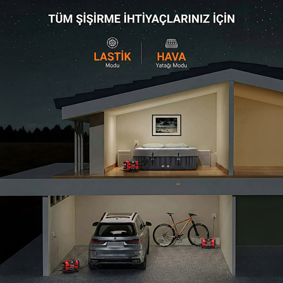 Kobb KB301 12Volt 220Volt 150 PSI Ayarlanabilir Dijital Basınç Göstergeli Lastik ve Yatak Şişirme Pompası