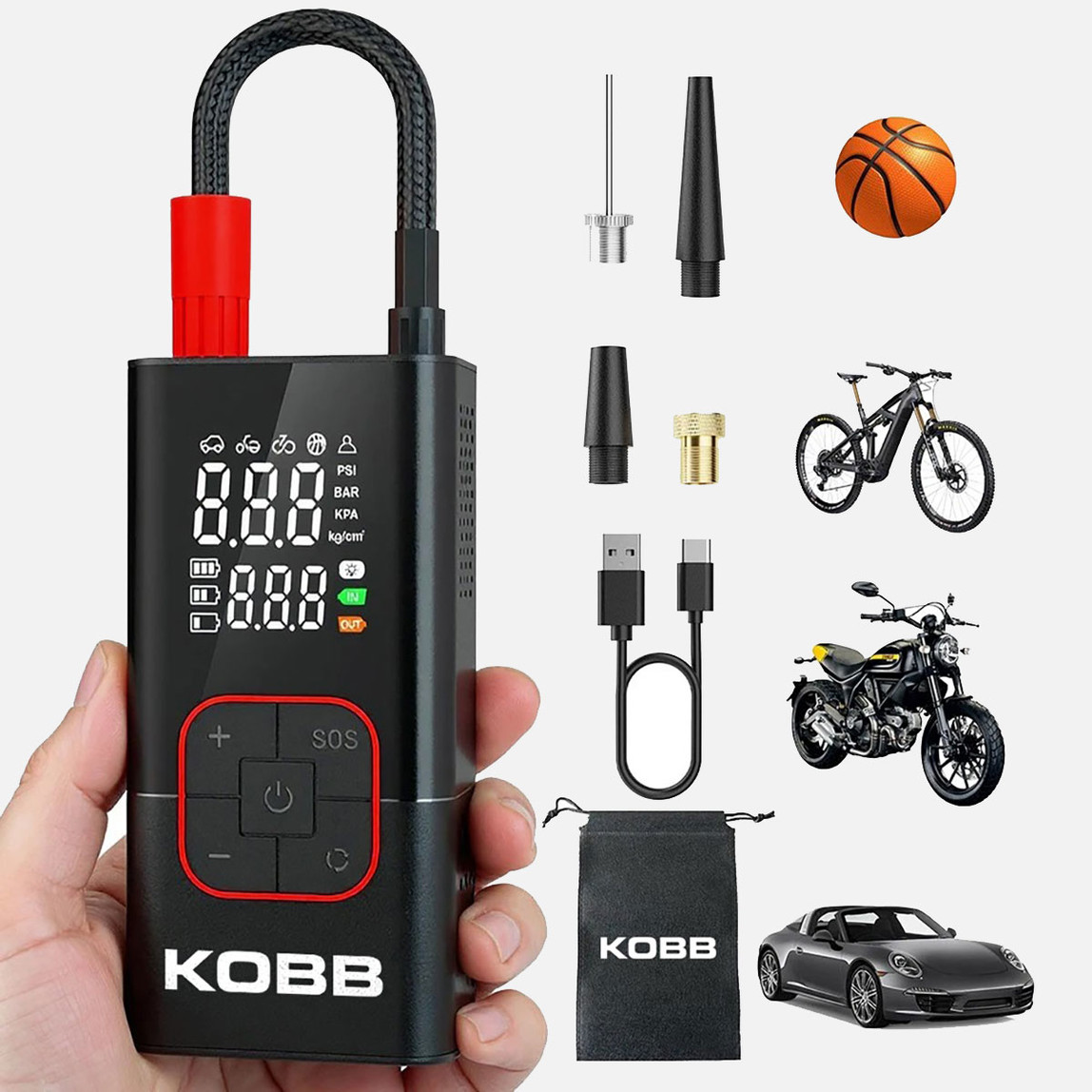    Kobb KB412 Li-ion Şarjlı 150 PSI Dijital Göstergeli Akıllı Lastik Şişirme Pompası 