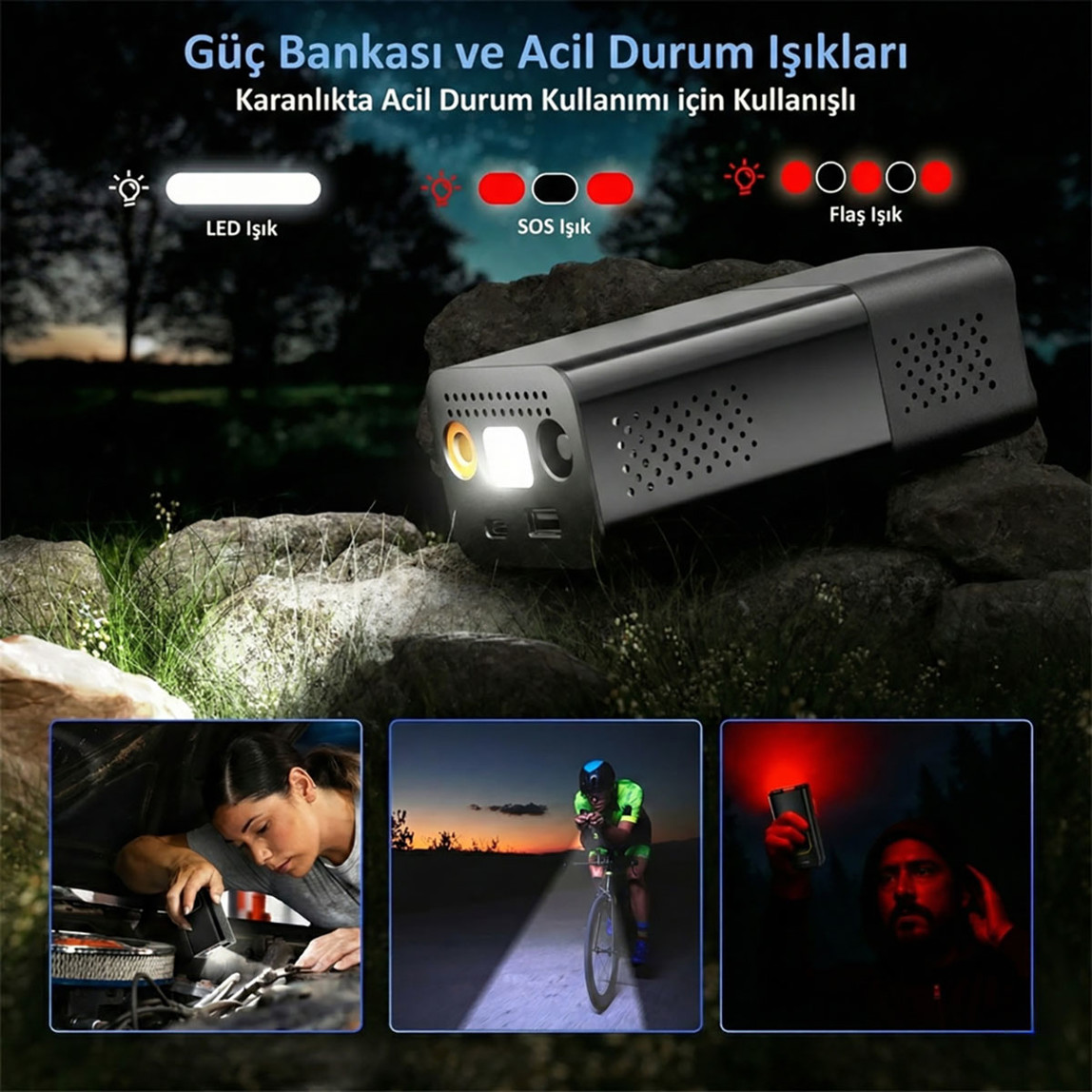    Kobb KB412 Li-ion Şarjlı 150 PSI Dijital Göstergeli Akıllı Lastik Şişirme Pompası 