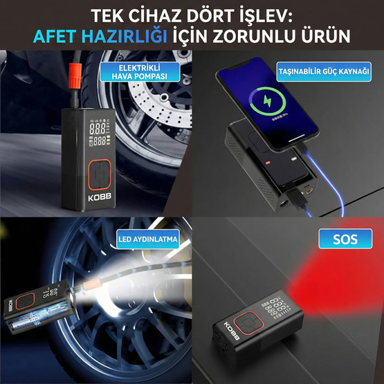 Kobb KB412 Li-ion Şarjlı 150 PSI Dijital Göstergeli Akıllı Lastik Şişirme Pompası