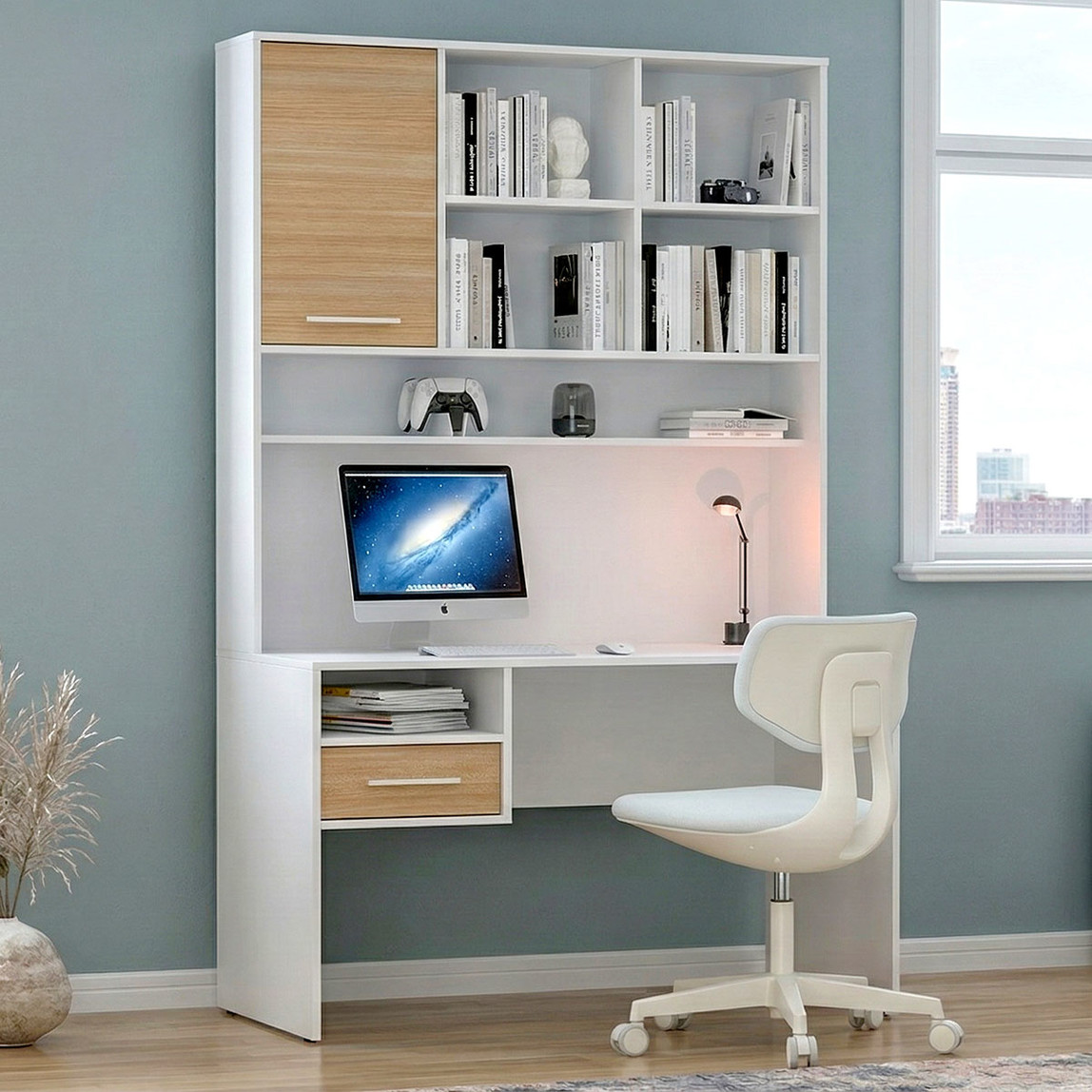    Adore London Kapaklı Çekmeceli Çalışma Masası Meşe-Beyaz 