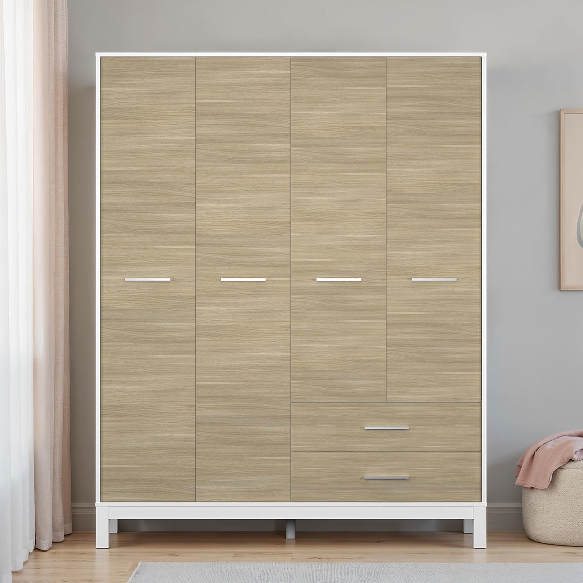    Adore London 4 Kapaklı 2 Çekmeceli Gardırop Meşe-Beyaz 