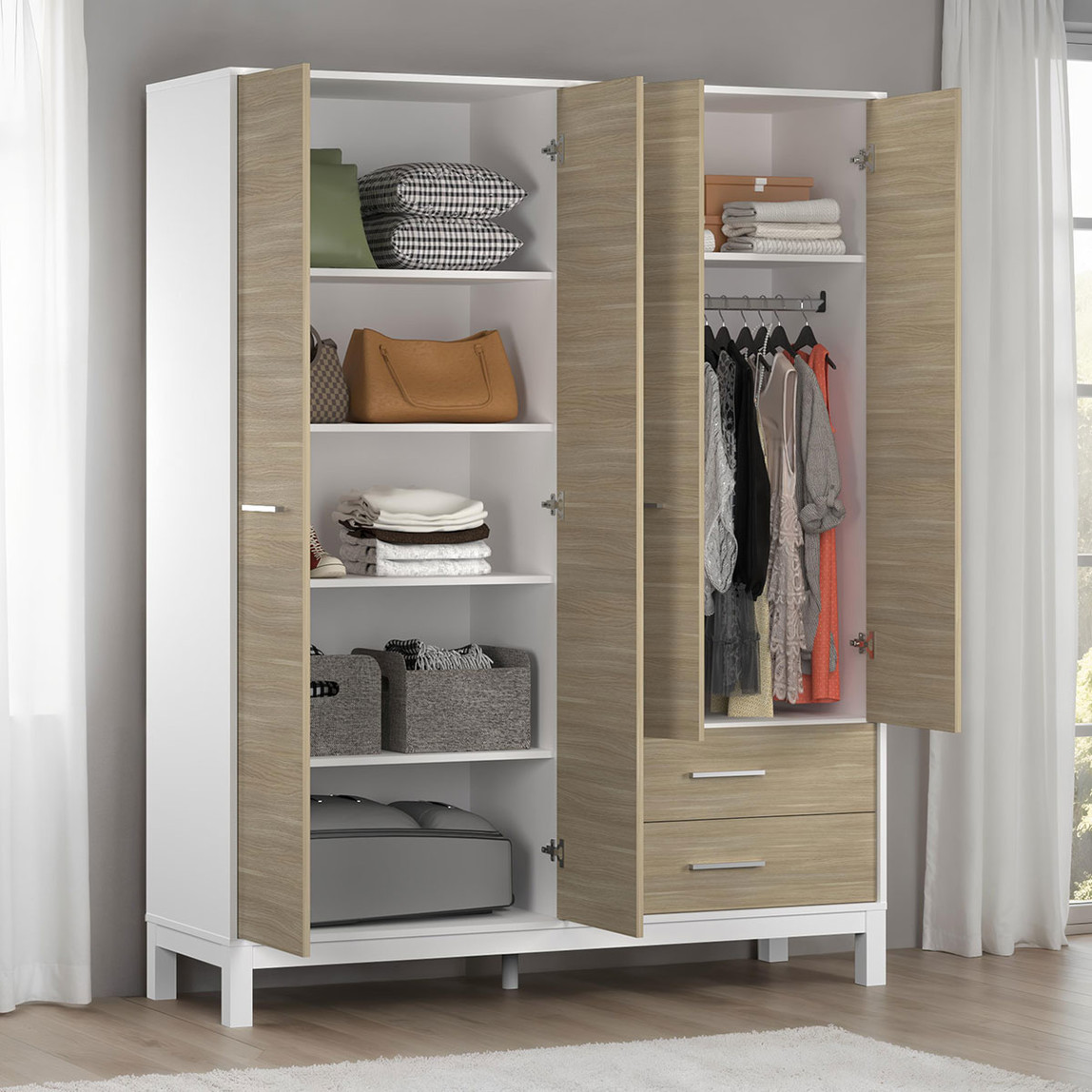    Adore London 4 Kapaklı 2 Çekmeceli Gardırop Meşe-Beyaz 